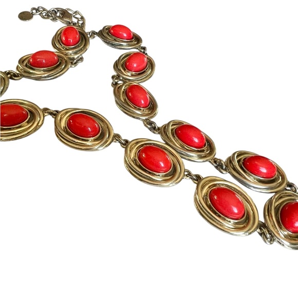 Vintage Talbots Gold-tone Orange Cabochons Necklace - Picture 2 of 6